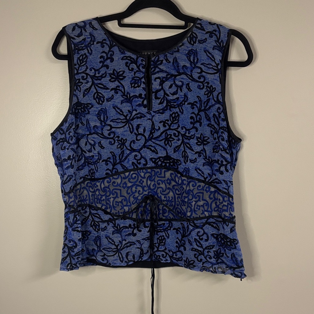 Spenser Jeremy 100% Silk Black and Blue Patterned Tank Top